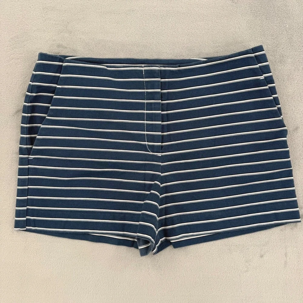 LOFT Womens Navy Blue White Striped Cotton Blend Shorts Nautical Size 8‎